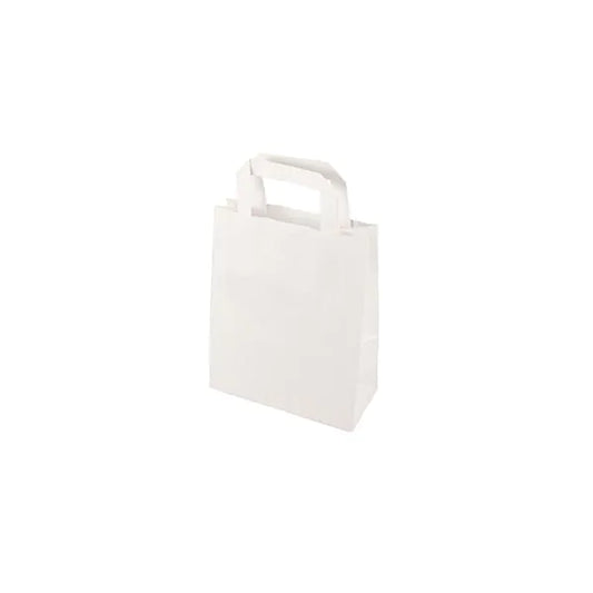 Die PAPSTAR 50 Tragetaschen, Papier mit Tragegriff der PAPSTAR GmbH sind robuste, umweltfreundliche weiße Papiertaschen mit Tragegriff - perfekt für den nachhaltigen Einkauf.