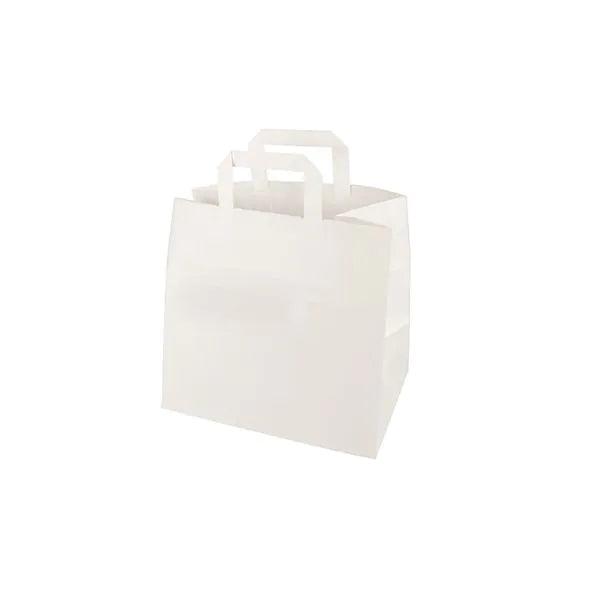 Die PAPSTAR 50 Tragetaschen der PAPSTAR GmbH sind schlichte weiße Papiertaschen mit flachen Henkeln - eine umweltfreundliche Wahl für den täglichen Gebrauch.