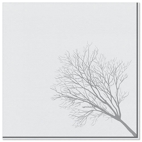 Eine minimalistische Illustration eines blattlosen Zweiges, inspiriert durch das elegante PAPSTAR 50 Servietten "ROYAL Collection" 1/4-Falz 40 x 40 cm Design der PAPSTAR GmbH, erstreckt sich schräg von rechts unten auf einem schlichten weißen Hintergrund.