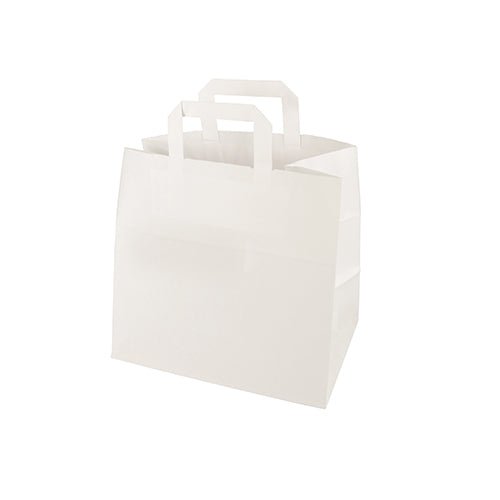 One PAPSTAR White paper shopping bag (25x26x17 cm) with a handle from PAPSTAR GmbH, photographed as a single package against a white background.