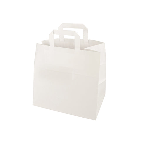 Die PAPSTAR Tragetasche (25x26x17 cm) der PAPSTAR GmbH ist eine weiße Papiertragetasche mit Henkeln und bietet umweltfreundliches Einkaufen. Verkauft wird sie als Einzelpackung mit individueller EAN.