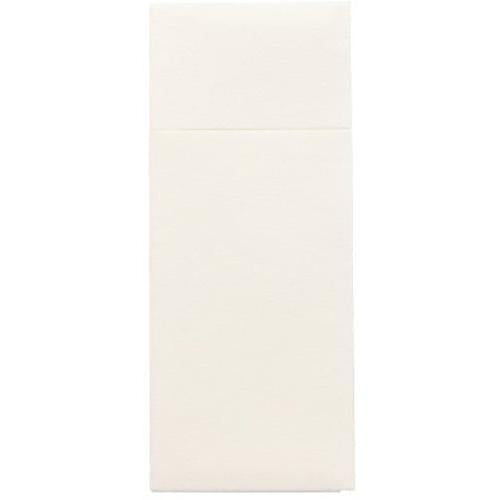 Die Starpak 480 Bestecktaschen sind rechteckige, cremefarbene Airlaid-Umschläge (40 x 33 cm) mit Klappe und Besteckfalz, ideal für die hygienische Präsentation von Besteck. Marke: Starpak. Abgebildet auf schlichtem weißem Hintergrund.