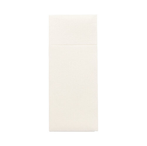 Ein vertikaler, cremefarbener Starpak 480 Bestecktaschen-Umschlag (Airlaid, 40 x 33 cm mit Besteckfalz) ist vor einem weißen Hintergrund mit geschlossener Klappe für eine hygienische Präsentation und ohne sichtbare Markierungen abgebildet.
