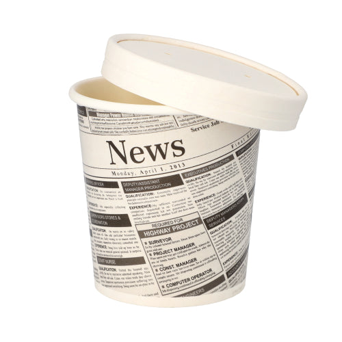 The Starpak 50 snack cup "To Go" (470 ml, Ø 9.9 cm) in newspaper print design with "News" and classifieds offers a stylish paper cup look for your snacks. Contains 50 round cups – perfect for trendy food presentation.