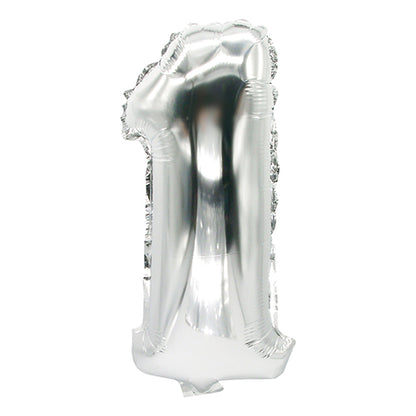 The PAPSTAR foil balloon (35 x 20 cm) in silver from PAPSTAR GmbH, shaped as the number one and photographed against a white background – ideal as an elegant decoration for any special occasion.