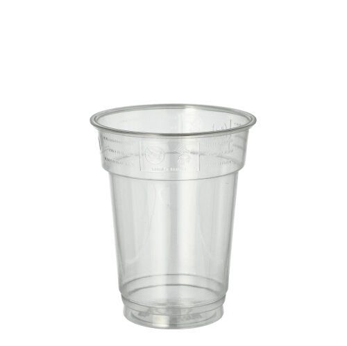 Der Starpak 40 Trinkbecher "Hurricane" PET 0,2l (Ø 7,8cm · 9,7cm) glasklar ist leer auf weißem Hintergrund abgebildet; der Einwegbecher hat eine konische Form und einen gerollten Rand. 40er-Pack von Starpak.
