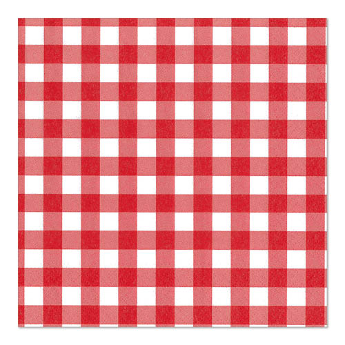 PAPSTAR 100 Servietten, 3-lagig (33 x 33 cm), von PAPSTAR GmbH – rote und weiße Karomuster im zeitlosen Design, ideal für stilvolle Tischdekorationen.