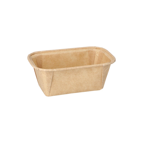 Die PAPSTAR 50 Backformen "pure" eckig (4x6,5x11cm, 167ml, braun) der PAPSTAR GmbH – eine umweltfreundliche rechteckige Papierform zum Servieren oder als nachhaltige Backalternative; 50er-Pack in Schrumpffolie.