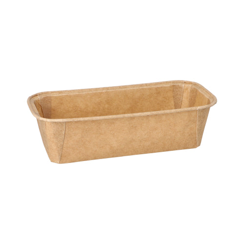 Die PAPSTAR 25 Backformen „pure“ eckig braun von PAPSTAR GmbH sind rechteckige, umweltfreundliche Einweg-Backformen aus braunem Papier mit abgerundeten Ecken – ideal für den praktischen Einsatz, präsentiert vor weißem Hintergrund.