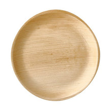 The PAPSTAR 25 "pure" round plates from PAPSTAR GmbH is a round, light-brown, disposable palm leaf tableware set with a smooth surface and natural grain—biodegradable, eco-friendly, and ideal for sustainable events.