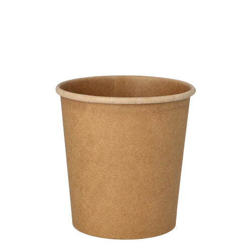 Der PAPSTAR GmbH 470 ml Suppenbecher, Pappe rund Ø 9,8 cm, braun (25 Stück), steht aufrecht ohne Deckel oder Markierungen vor weißem Hintergrund.
