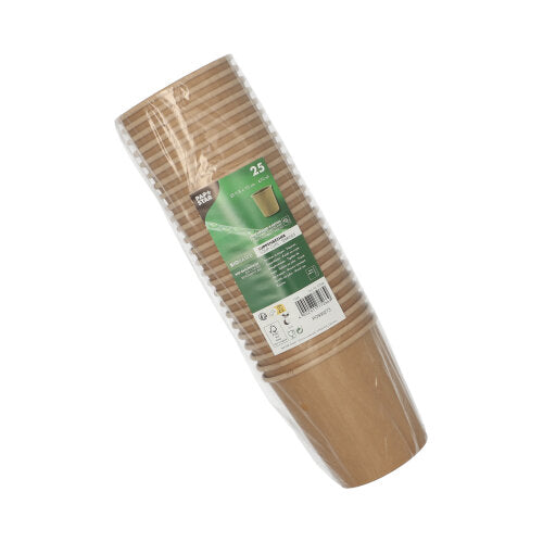 25 braune PAPSTAR Suppenbecher aus Pappe (rund, 470 ml, Ø 9,8 cm, 10 cm hoch) von PAPSTAR GmbH im Folienset – perfekt für heiße Getränke oder Suppen.