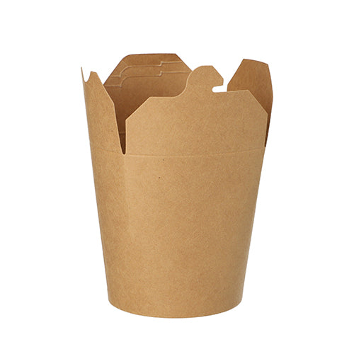 Eine PAPSTAR 25 Snackboxen, Pappe eckig braun der PAPSTAR GmbH steht offen mit vier aufrecht stehenden Klappen, leer und vor weißem Hintergrund.