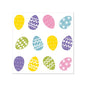 The PAPSTAR GmbH napkins "Colorful Eggs" (25x25 cm, 50 pieces) display a grid of twelve colorful Easter eggs in yellow, purple, blue, and pink with dots or zigzag patterns on a white background - perfect for Easter.