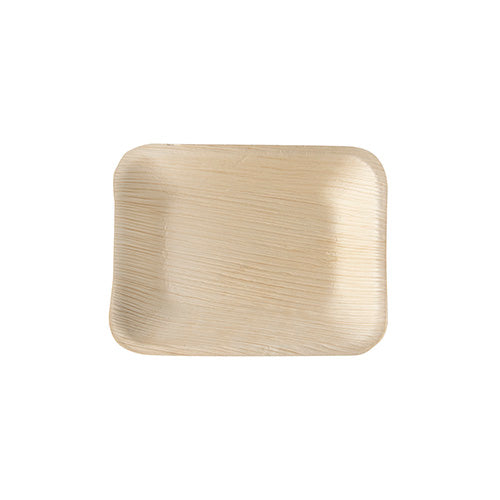 Das PAPSTAR 25 Tabletts, Palmblatt "pure" eckig der PAPSTAR GmbH ist ein rechteckiges, hellbraunes Palmblatttablett mit hochgezogenem Rand und strukturierter Oberfläche, von oben auf weißem Untergrund abgebildet.
