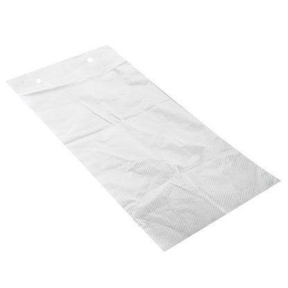 A rectangular, transparent Starpak 2000 flat bag made of CPP crystal clear flame perforated, blocked to 100 bags, has two small round holes at the top edge, depicted against a white background.