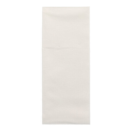 Die Starpak 100 Bestecktaschen, Airlaid 40 cm x 48 cm mit Besteckfalz, sind sauber gefaltet und werden vor einem schlichten weißen Hintergrund präsentiert – ideal für eine elegante Tischdekoration.