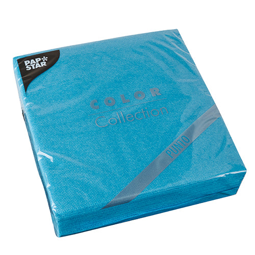 30 pieces of blue napkins "PUNTO" from PAPSTAR GmbH, 2-ply, 1/4 fold, 38x38 cm with dot pattern, sealed in clear foil – ideal for stylish table decoration.