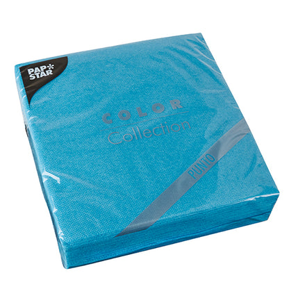 30 pieces of blue napkins "PUNTO" from PAPSTAR GmbH, 2-ply, 1/4 fold, 38x38 cm with dot pattern, sealed in clear foil – ideal for stylish table decoration.