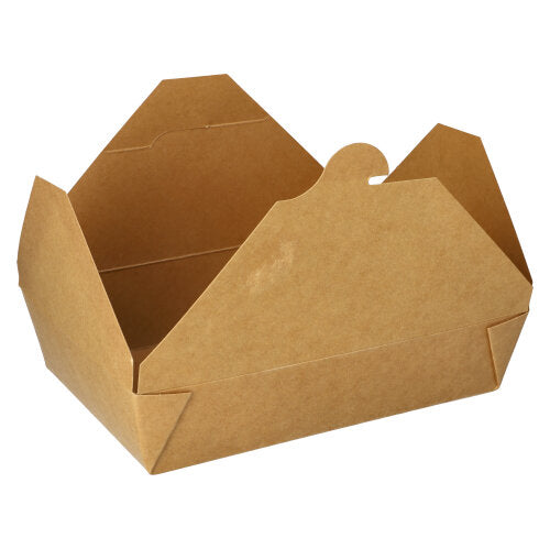 Die PAPSTAR 50 Lunchboxen aus brauner Pappe „pure“ von PAPSTAR GmbH sind biologisch abbaubar, haben gefaltete Seiten und offenen Deckel – praktisch und umweltfreundlich zum Mitnehmen.