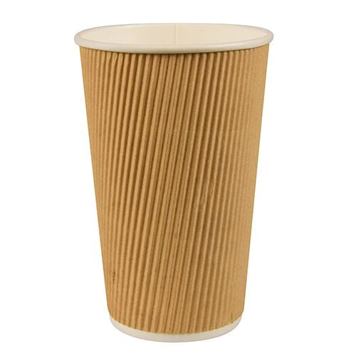 Ein PAPSTAR 10 Trinkbecher aus Pappe (0,4 l, Ø 9 cm, 13,7 cm) mit Ripple Wall und weißem Rand steht auf weißem Hintergrund – ein nachhaltiger Becher von PAPSTAR GmbH für heiße Getränke (10 Stück Folienpackung).