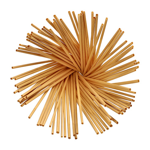 Ein Bündel PAPSTAR 100 Trinkhalme, Stroh „pure“ Ø 4 mm · 20 cm (PAPSTAR GmbH) ist kreisförmig aufgefächert vor weißem Hintergrund angeordnet und von oben betrachtet.
