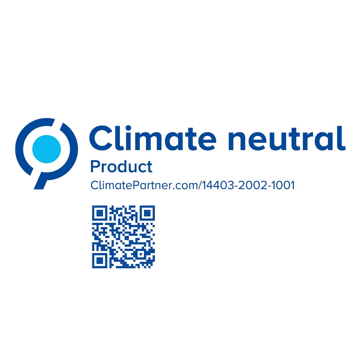 Ein blaues, rundes "Klimaneutrales Produkt"-Logo mit URL und QR-Code - perfekt für PAPSTAR GmbH 20 Servietten, 33 cm x 33 cm, 3-lagig, 1/4-Falz natur.