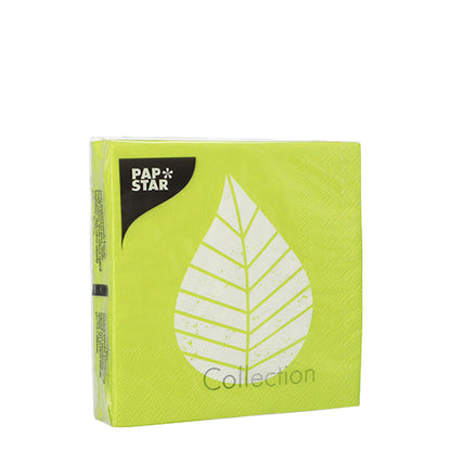 PAPSTAR GmbH 20 napkins, 25x25 cm, three-ply and 1/4 fold with light green design, white leaf motif and "Collection" print - ideal for stylish table decoration.