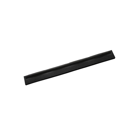 Die ERSATZ-GUMMILIPPE,1-LIPPIG, ZELLKAUT.SCHWARZ, 320X20X22MM von Haug Bürsten KG ist ein schwarzer rechteckiger Gummistreifen mit einer Rille für Dichtungsanwendungen, abgebildet auf einem schlichten weißen Hintergrund.