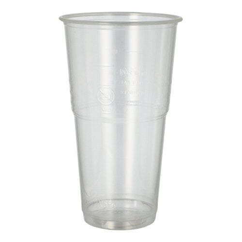 Ein transparenter PAPSTAR 12 Kaltgetränkebecher, PLA „pure“ 0,5 l Becher der PAPSTAR GmbH steht aufrecht auf einem schlichten weißen Hintergrund; er ist umweltfreundlich, biologisch abbaubar, glasklar und ohne Markierungen oder Inhalt im Inneren.