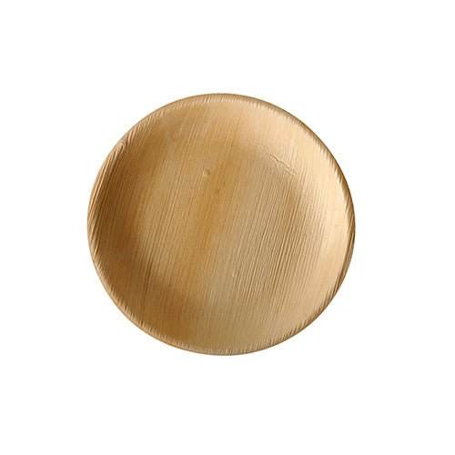 A round PAPSTAR 6 plate made of palm leaf "pure" by the brand PAPSTAR GmbH is seen from environmentally friendly, biodegradable material against a white background.