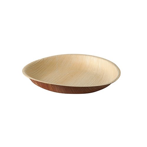 The PAPSTAR 6 plate, palm leaf "pure" round by PAPSTAR GmbH is an environmentally friendly, biodegradable plate and is presented on a plain white background.