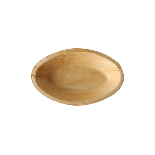 Die 6 Teller Palmblatt „pure“ oval der PAPSTAR GmbH – umweltfreundliche, hellbraune und ovale Teller – eignen sich perfekt für nachhaltige Events und werden auf weißem Hintergrund präsentiert.