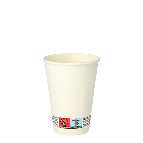 Ein schlichter weißer Starpak „To Go“-Pappbecher (0,18 l, Ø 7 cm, 9,2 cm) mit Warnhinweis am unteren Rand ist auf weißem Hintergrund abgebildet. Die Packung enthält 50 Becher.