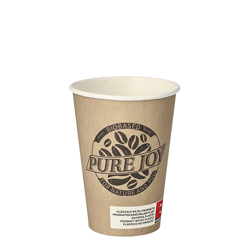 Der PAPSTAR 80 Trinkbecher, Pappe „Pure Freude“ der PAPSTAR GmbH ist ein brauner, biologisch abbaubarer Pappbecher mit „Biobased for nature and you“, weißem Etikett, rotem Symbol und modernem Design – ideal für umweltbewussten Genuss.