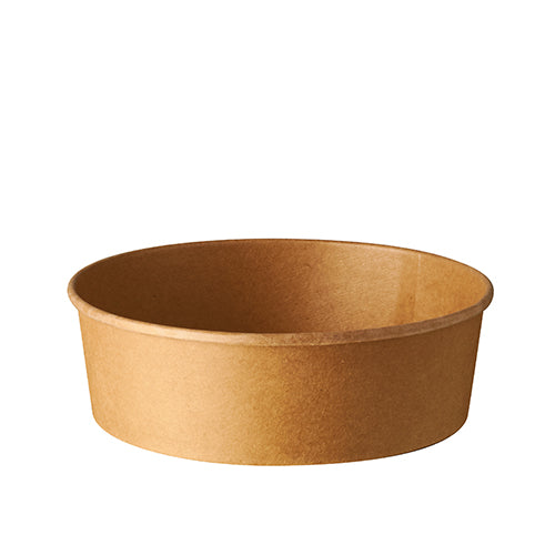 The PAPSTAR 50 salad bowls, round brown cardboard bowls with PLA coating from PAPSTAR GmbH, are environmentally friendly bowls with a wider opening and short sides, depicted against a white background.