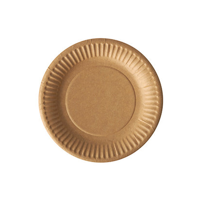 The PAPSTAR 100 plates, cardboard "pure", round from PAPSTAR GmbH is an FSC-certified, simple paper plate with a ribbed edge and is presented from above on a white background.
