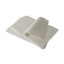 A stack of PAPSTAR butcher's wax paper (37.5x25 cm, white, greaseproof palm wax) from PAPSTAR GmbH, with a partially lifted and folded sheet, isolated on a white background.