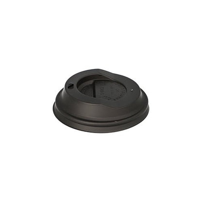 On a simple white background is a white PAPSTAR 50 dome lid, C-PLA round lid (2.1 cm high) from PAPSTAR GmbH for take-away cups with drinking and ventilation holes depicted.