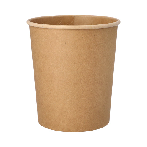 Der PAPSTAR 25 Suppenbecher (940 ml, 11,5 cm Ø, braun) der PAPSTAR GmbH ist leer auf weißem Grund abgebildet. Der runde, umweltfreundliche Pappbecher hat einen Rollrand und ist recycelbar (25 Stück).