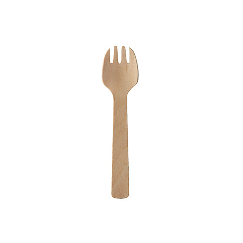 Die PAPSTAR 100 Gabeln, Holz „pure“ 10 cm der PAPSTAR GmbH sind aufrecht vor weißem Hintergrund abgebildet – umweltfreundlich und biologisch abbaubar und bieten eine nachhaltige Alternative zu herkömmlichem Besteck.