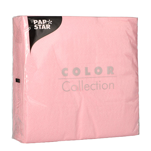 Abgebildet ist eine versiegelte Packung PAPSTAR GmbH 100 Servietten, 1-lagig 1/4-Falz, 33 x 33 cm, FSC-zertifiziert und umweltfreundlich, in klarer Kunststoffverpackung mit dem Branding in der linken oberen Ecke.