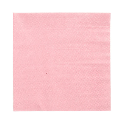 Depicted is a light pink PAPSTAR 100 napkin (33 x 33 cm, 1-ply, 1/4-fold, environmentally friendly, FSC-certified) from PAPSTAR GmbH on a white background.