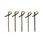 Five PAPSTAR 250 finger food picks from PAPSTAR GmbH in black with light brown bow accents at the top, arranged in a row on a white background.