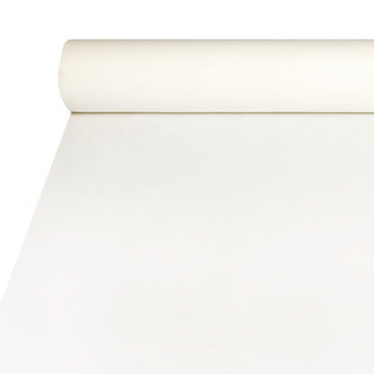 The Starpak tablecloth made of Airlaid (20m x 1.2m) in white offers a fabric-like appearance, is durable and easy to care for; The roll start is at the top edge of the image.