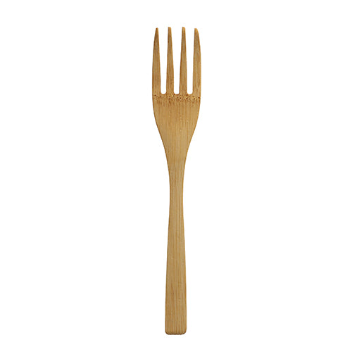 Die PAPSTAR 10 Gabeln, Bambus "pure" 16,5 cm (10 Stück), der PAPSTAR GmbH, sind umweltfreundliche Holzgabeln mit vier Zinken, abgebildet auf weißem Hintergrund.