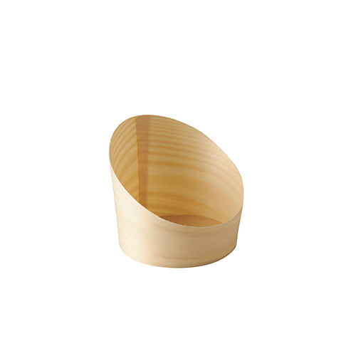 Der PAPSTAR GmbH „pure“ Snackbecher aus Holz (Ø 8,2 cm, 8,5 cm) im 25er Pack zeigt sich oval, glatt und naturhell mit sichtbarer Maserung auf weißem Hintergrund.