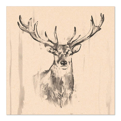 On beige PAPSTAR 20 napkins, 33x33 cm, 3-ply, 1/4-folded from PAPSTAR GmbH is a black and white deer sketch with large antlers - stylish and natural napkins for any occasion.