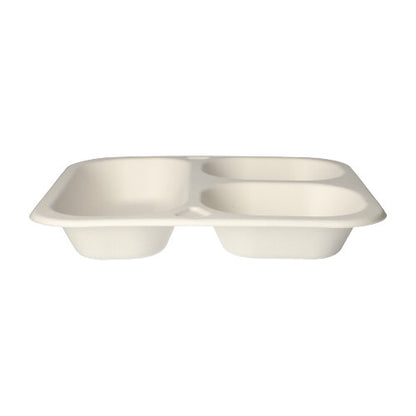 The PAPSTAR 50 sealing bowls from PAPSTAR GmbH are white, rectangular 4.2 x 24.5 x 26.5 cm fiber-mold bowls made from sugarcane – an eco-friendly solution for sustainable food packaging.