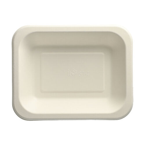 The PAPSTAR 100 sealing trays made from white sugarcane (PAPSTAR GmbH) are rectangular, eco-friendly disposable containers with slightly rounded corners and raised edges – seen from above on a neutral background.